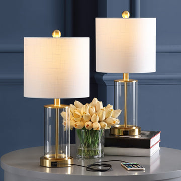 Abner 21" Glass Modern Contemporary USB Charging LED Table Lamp - JONATHAN Y